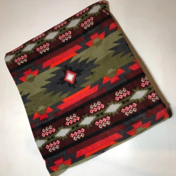 Zoofleece Green Red Southwestern Native American Indian Aztec Blanket 50 x 60” - Picture 1 of 3
